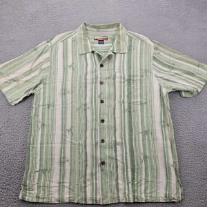 Hawaiian Jack's Cafe Shirt Mens XL Green Tan Silk Hawaiian Floral Short Sleeve‎